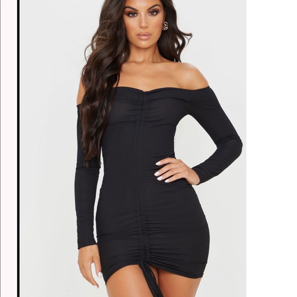 Black Ribbed Long Sleeve Dress